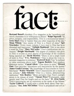 New York's Hidden
Graphic Design Gem - Photo 2 of 6 - The inaugural issue of Fact launched by Ralph Ginsburg and Herb Lubalin in January 1964. A typical example of a Fact cover - they were stark, black and white, and mostly typographic.Lubalin introduced many subtle flourishes and as always, the kerning, leading and line breaks are handled with consummate skill.