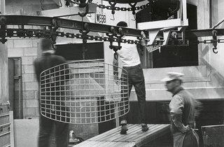 Making Bertoia - Photo 11 of 14 - Finished Bertoia Ottoman being transported through the factory for assembly. Image from the Knoll Archive.