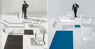 Left: Richard Schultz, 1966. Image from the Knoll Archive. Right: Richard Schultz, 2013. Photograph by Ilan Rubin.
