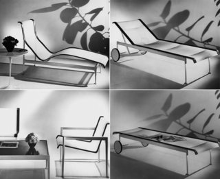 Clockwise: 1966 Contour Chaise, 1966 Adjustable Chaise (upright), 1966 Adjustable Chaise (reclined), 1966 Lounge Chair and Coffee Table. 