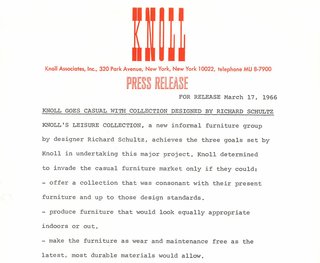 Original press release for The Leisure Collection, 1966. Image from the Knoll Archive.