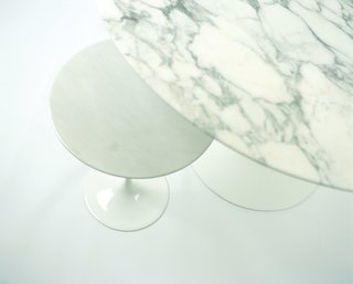 Quarry to Table: A Story in Stone - Photo 13 of 13 - Arabescatto and White Extra-topped Saarinen Dining and Side Tables. Photograph by Ilan Rubin.