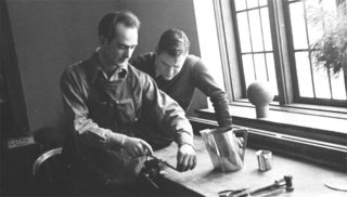 Harry Bertoia teaching metalworking at Cranbrook Academy, 1940.