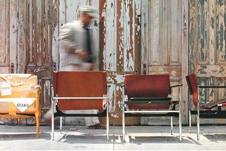 Photograph by Jon Naar for Knoll International's The Pollock Chairs brochure, designed by Massimo Vignelli/Unimark International