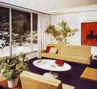 Introducing New Designs Inspired by a Century of Florence Knoll - Photo 4 of 9 - Florence Knoll seating designs installed in the office of Cowles Publications, where a sculptural Saarinen coffee table takes center stage. Image from the Knoll Archive.
