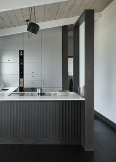The Henrybuilt Functional Partition Wall can be freestanding, or attached to an island or peninsula.
