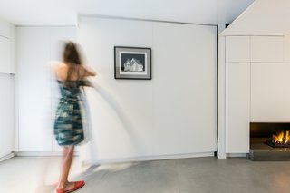 Almost every wall of the apartment is movable, making the compact space exceptionally multifunctional. The mobile elements are set on small wheels, so they can be manually transformed in seconds.