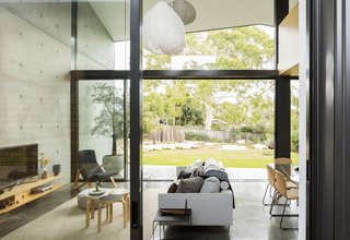 Here, you can see the spatial interplay of private and public rooms across the plan from the main bathroom through the pavilion to the landscaped setting beyond.