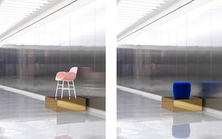 On display in the Hall: the Form chair and Circus pouf. 