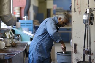 We make all of our glazes in house. We mix and test the ingredients in preparation for our glazers.