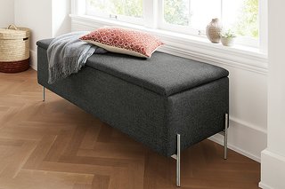 Paxton storage ottoman in Sumner charcoal fabric