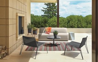 Laguna sofa, Penelope lounge chairs, Penelope cocktail table, Case Study planters