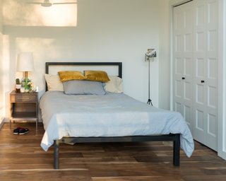 Parsons bed, Alden nightstand and Rayas table lamp 