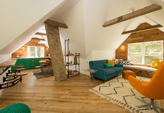 The salvaged floors are a blend of reclaimed antique hardwoods.