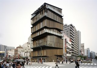 Resembling a stack of smaller structures with asymmetrical roofs, the verticality of the Asakusa Culture Tourist Information Center reflects the liveliness of the vibrant neighborhood that surrounds it. 