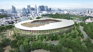 Currently in the works: Kuma's work on the Portland Japanese Garden was said to have inspired his 'urban forest' concept for the Japan National Stadium. The oval structure incorporates plants and trees on every level, a large oculus above the track, and a latticed larch-and-steel canopy.