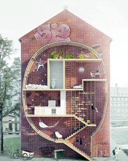 Danish architects Mateusz Mastalski and Ole Robin Storjohann's "Live Between Buildings" is a "proposal" for micro-living for urban areas. 
