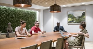 The variety of serene work spaces encourages creative interaction.