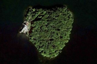 An aerial view of the heart-shaped island.