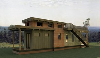 A rendering of the Flat Roof Caboose cottage was customized for Wildwood by Wheelhaus. 