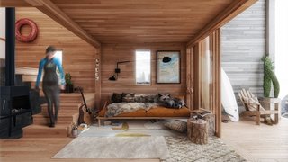 Create Your Own Modular Hut With a Brilliant Prefabricated Assembly Kit - Photo 4 of 8 - The Surf Shack's interior wall and ceiling finish will be done in cedar, while the floors will be finished in oak. 