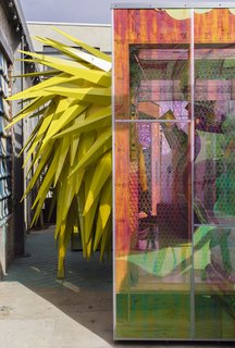 The spiky metal extensions, created by the MINI LIVING design team’s NYC-based collaborators Bureau V, protrude like a vibrant yellow giant sea anemone. 