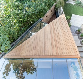 An overhead view of the triangular extension exposes its unique geometry.