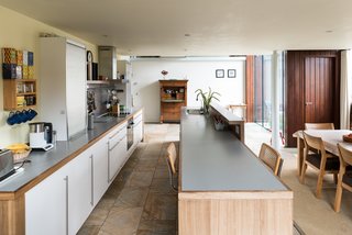 The open kitchen and dining area