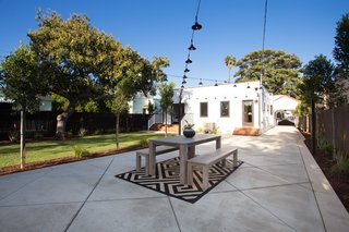 A patio provides space for al fresco dining. 