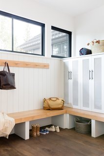 The mudroom is an essential stop for the family after skiing and other outdoor excursions. Lockers provide neat storage for all their gear. 
