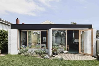 The architects were looking to create a space that would reflect the client’s eclectic and playful sensibility, while also establishing a connection between the new living spaces and lush garden. 