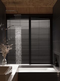 The bathrooms also feature a simple design. 