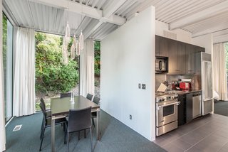 The dining area and kitchen.