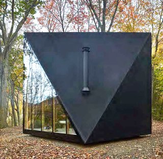 To maximize the classic A-frame structure, A45 creates more usable floor space by taking a square base and twisting the roof 45 degrees, which "raises" the tiny home. The resulting crystal-like shape gives A45 an ever-changing appearance. 
