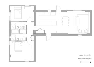 The floor plan of Unit 622. 