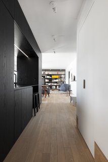 A glance down the hallway from the junction of the two prefab "boxes."