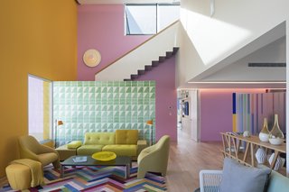 Color played an important role in the choices for the interiors, which are a mix of vibrant hues, patterns, and prints. 