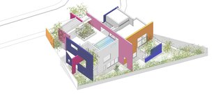 Here is a drawing of the home illustrating how the colorful planes intersect. 
