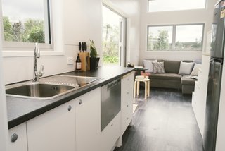 Buyers have the option to add solar panels, and because the unit is powered by an RV-style hookup, off-the-grid functionality is also available. 