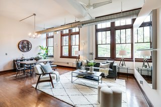 The unit has an industrial loft-like feel. 