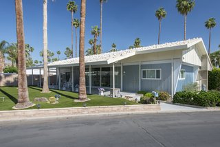 Developed by Bing Crosby, and designed by William F. Cody, the streets of Blue Skies Trailer Village were named after the movie stars who invested in the development—including Lauren Bacall. This particular trailer has many original elements, including the Cody-designed ramada.