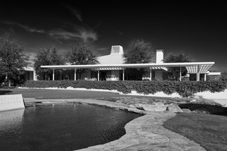 The Annenbergs requested that Jones give a Mayan look to the home. To find Mayan influences in modern architecture, Jones only had to look to Frank Lloyd Wright, who repeatedly appropriated Mayan shapes throughout his work. 