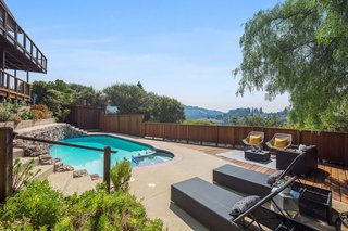 The spacious pool area is peaceful and private.