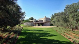 The home is set at the base of Camelback Mountain and looks out toward the surrounding desert. 