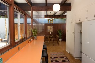 A view from the kitchen looking out toward the dining room. 