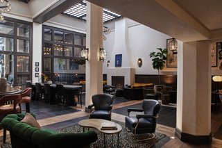 The skylights in the hotel's lobby were old, dirty, and "a little bit decrepit," according to Goldstein. The updated space is filled with light and buzzing with creativity.