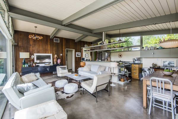 The tongue-and-groove vaulted ceiling defines the living space.
