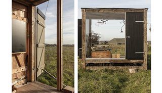 One wall features an entrance and a floor-to-ceiling window that provides a strong connection with the surrounding environment. 