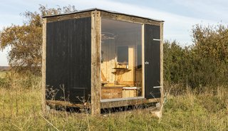 The pavilion measures 11.8' x 8.3' x 11.1' for a total of 96.8 square feet, and it can be transported via a flatbed truck. 