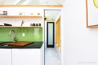 The view from the kitchen towards the bedroom and bathroom. 